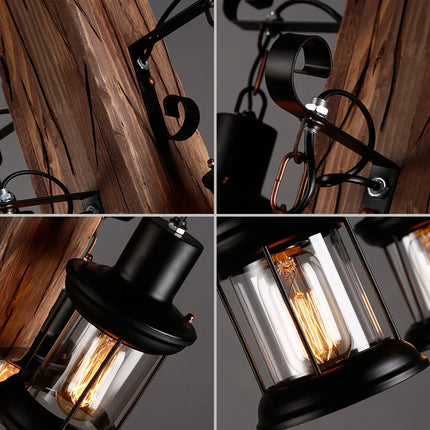 Lustre suspension rétro en bois style industriel pour café — LZ4D7Q9
