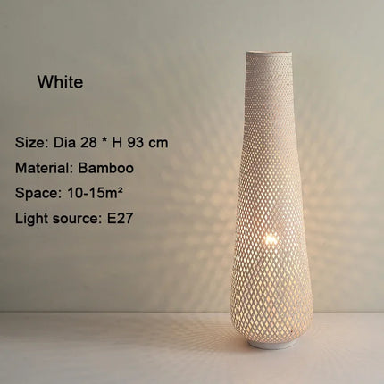 Lampadaire cylindrique en bois et osier tissé bambou rétro — LZ4X9J