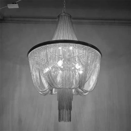 Lustre moderne en aluminium doré à pampilles avec chaîne décorative — LZ4P9XJ
