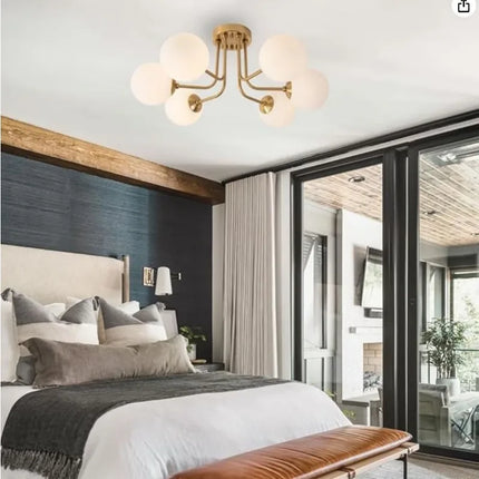 Plafonnier semi-encastré en fer forgé avec globe en verre blanc pour salon — LZ4X9JQ