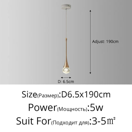 Lustre de chevet suspendu en cristal à tête unique — LZ4G7XQ