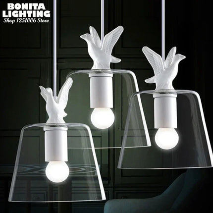 Suspension vintage en verre et résine motif caneton style nature — LZ4X9T2