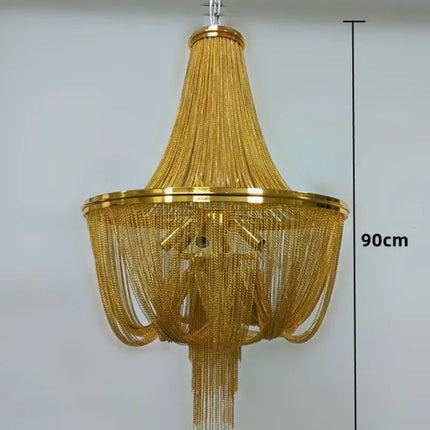 Lustre moderne en aluminium doré à pampilles avec chaîne décorative — LZ4P9XJ