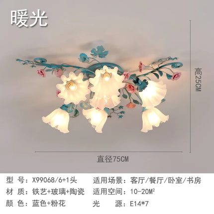 Plafonnier rétro en céramique décor fleurs et plantes lumineuses — LZ4X9Q7N