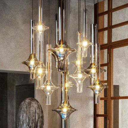 Lustre suspension en verre et bambou design italien pour commerces — LZ4X9P