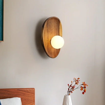 Applique murale en bois naturel avec abat-jour en verre vintage — LZ4X9P2Q