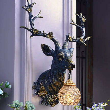 Lampe à poser cerf vintage en résine avec abat-jour luxueux — LZ4XJ9