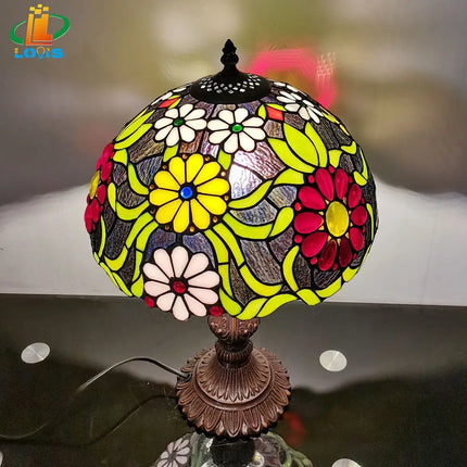 Lampe de chevet vintage style Tiffany en verre rétro créatif — LZ4D9XQ