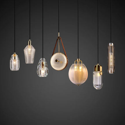 Suspension en verre cristal style art déco avec éclairage LED intégré — LZ4X9P2