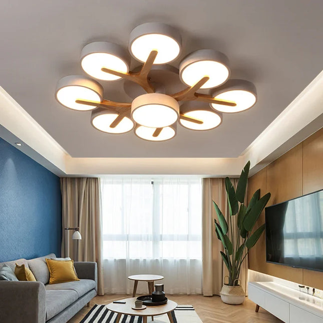 Lustre suspension nordique minimaliste en bois style macaron — LZ4P9X2