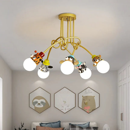 Lustre enfant avec animaux dessinés singe, zèbre, tigre, girafe — LZ4X9P2