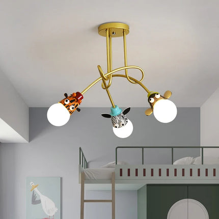 Lustre enfant avec animaux dessinés singe, zèbre, tigre, girafe — LZ4X9P2