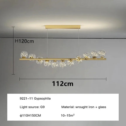 Lustre suspension nordique longue boule en verre doré pour bar — LZ4X9M