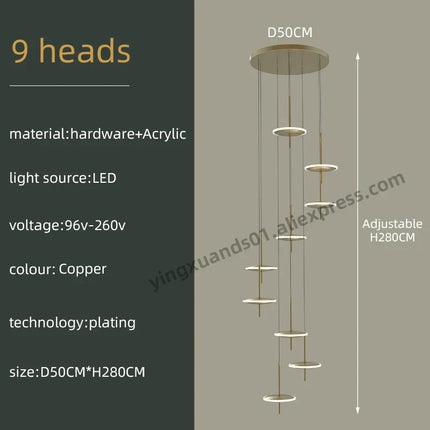 Lustre suspension LED créatif en acrylique doré style nordique — LZ4X9M