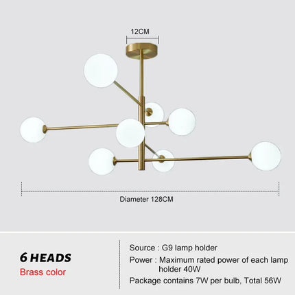 Lustre nordique en cuivre avec verre créatif et forme haricot — LZ4D9XQ