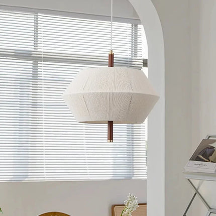 Lustre rétro en tissu tissé et bois massif pour intérieur — LZ4N7Q2