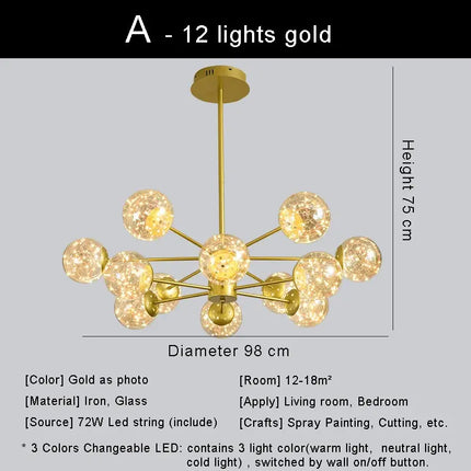 lustre moderne en forme d'étoile avec abat-jour en verre décoratif
