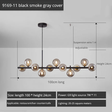 lustre long moderne en boule de verre abat-jour suspendu décoration led