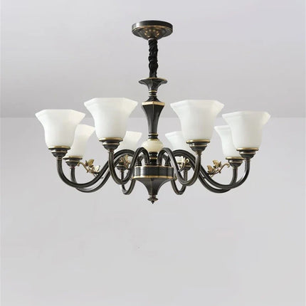 Lustre vintage en cuivre avec abat-jour en verre dépoli — LZ4X9Q2