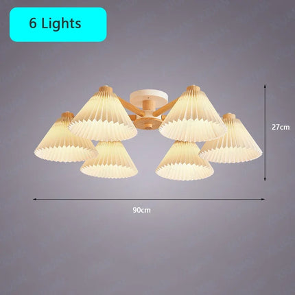 Lustre suspension nordique en bois avec abat-jour plissé — LZ4P9XJ