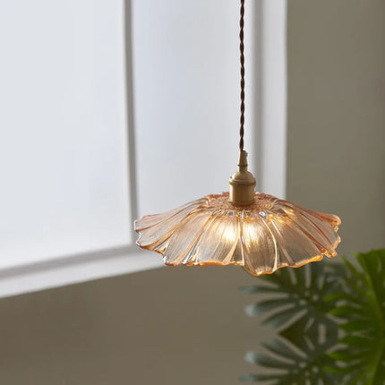 Suspension rétro en laiton avec abat-jour en verre forme fleur — LZ4M9Q2