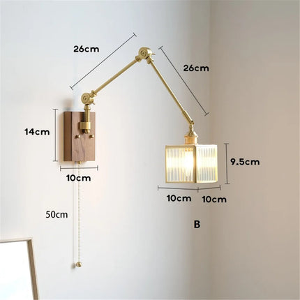 applique murale rétro en cuivre avec bras oscillant et abat-jour réglable