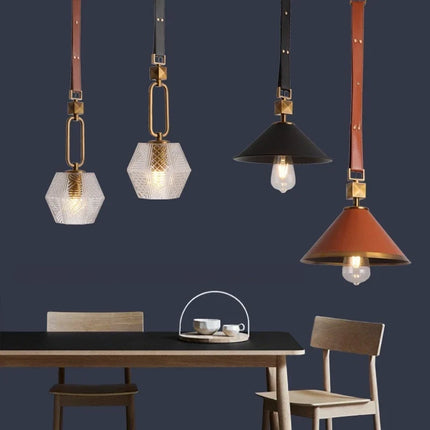 Lustre suspension moderne en cuir et verre cristal — LZ4X9P2Q