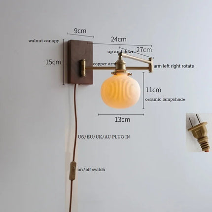 Applique murale LED en bois de frêne et de noyer