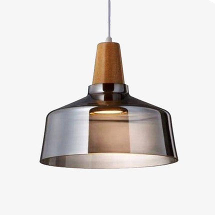 Suspension LED en bois avec abat-jour rond en verre style nordique — LZ4G7XQ