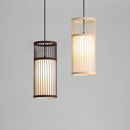 Lustre suspension en bambou tissé main et rotin osier — LZ4Q9T1