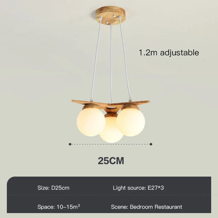 Lustre nordique en bois avec globe en verre blanc laiteux — LZ4Q9X2