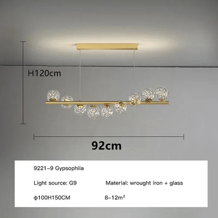 Lustre suspension nordique longue boule en verre doré pour bar — LZ4X9M