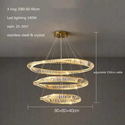 Lustre LED dimmable luxe en cristal K9 anneau irrégulier doré — LZ4X9P
