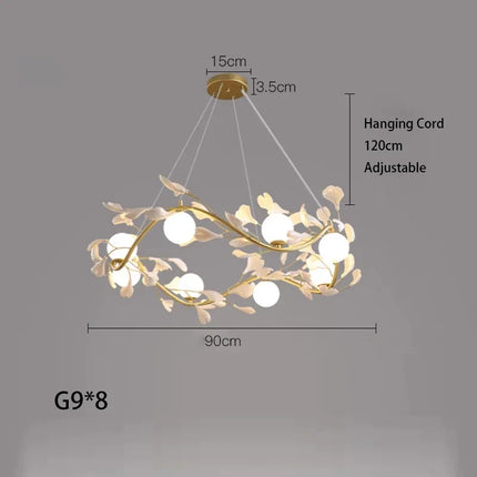 Lustre suspension LED en verre motif feuille de ginkgo moderne — LZ4X7Q9