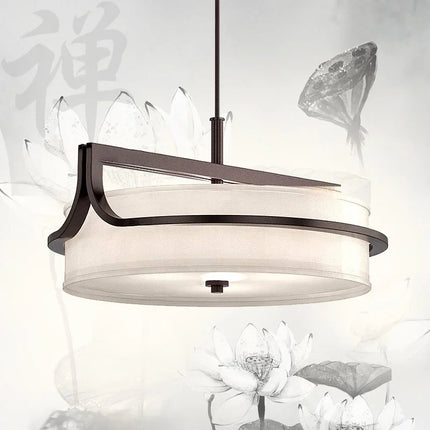 Plafonnier design luxe en cuivre avec abat-jour en tissu — LZ4X9T2
