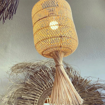 Lampadaire vintage en rotin au design simple et nostalgique — LZ4X9P2