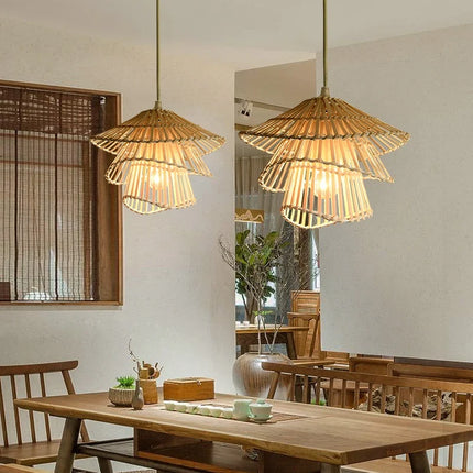 Lustre LED créatif en bambou et rotin pour décoration intérieure — LZ4P7X