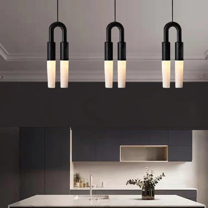 Lustre Art Déco en métal noir et blanc à fil réglable — LZ4P9XQ
