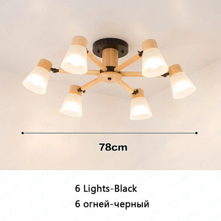 Lustre suspension nordique en verre et bois naturel — LZ4X9J