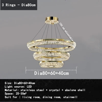 Lustre intérieur en cristal et cuivre à trois couches — LZ4X9P2