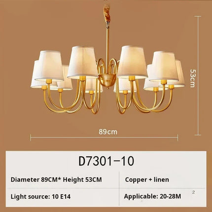 Lustre suspension américain rétro en cuivre avec LED et tissu — LZ4X9P2