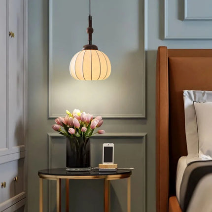 Lustre intérieur moderne en soie et bois pour suspension — LZ4X9T