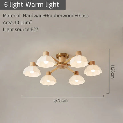 Plafonniers nordiques en bois de caoutchouc avec lampadaires en verre pour salon moderne blanc chaud lumière froide Lustres chambre lampara
