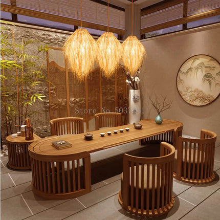 Lustre suspension en rotin tressé style chapeau de paille — LZ4X9P2