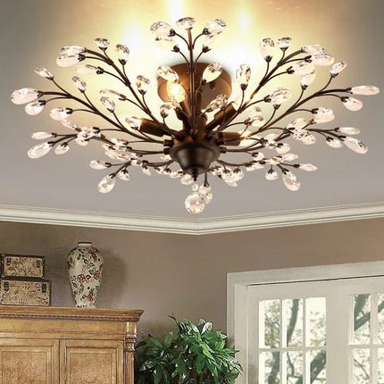 Lustre vintage noir en métal avec suspensions en cristal pour intérieur moderne — LZ4X9P2