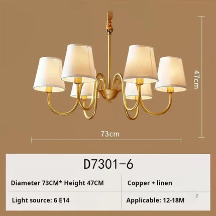 Lustre suspension américain rétro en cuivre avec LED et tissu — LZ4X9P2