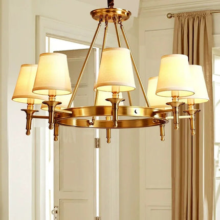 Plafonnier LED abat-jour tissu cuivre style américain minimaliste — LZ4X9J