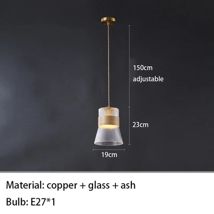 Suspension moderne en verre avec accents bois et cuivre — LZ4X9T2