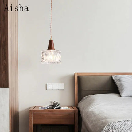 Suspension nordique en verre, cuivre et bois pour éclairage décoratif — LZ4X9W