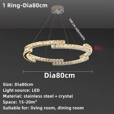 Lustre nordique en cristal et acier inoxydable avec LED miroir — LZ4X9M